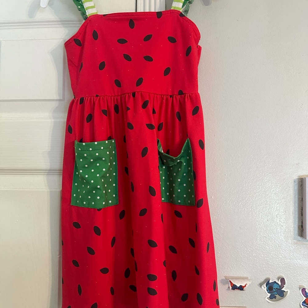 Red Watermelon Dress with Green Pockets
